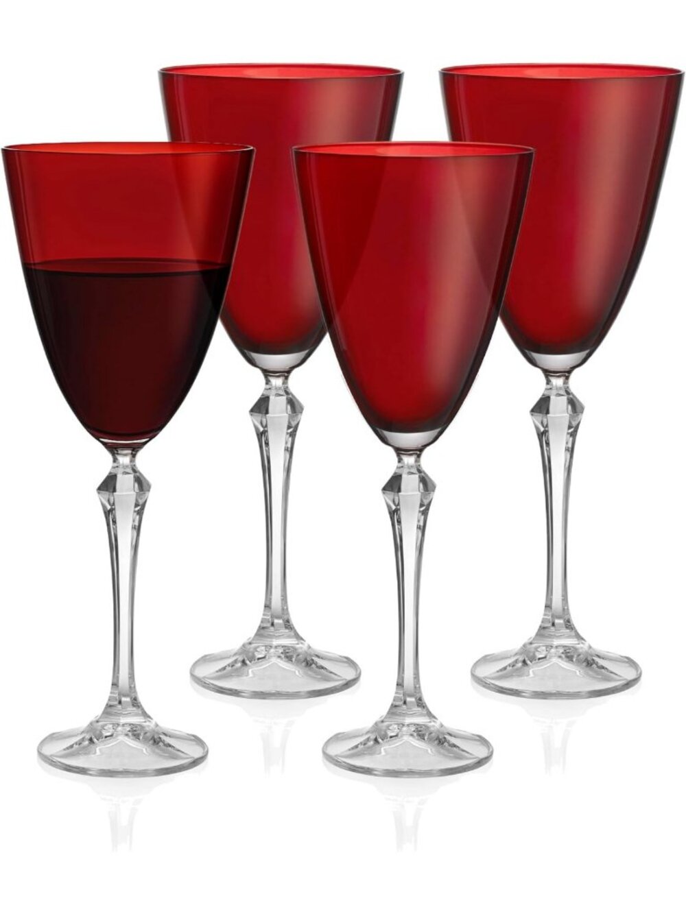 Elegant Ruby Red Wine Glass Set of 4 - 9oz Clear Stemware for Water & Wine